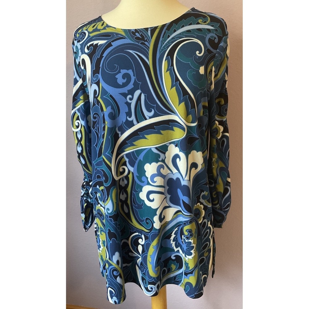 Susan Graver Blue Geometric Pattern Tunic Top Size Small